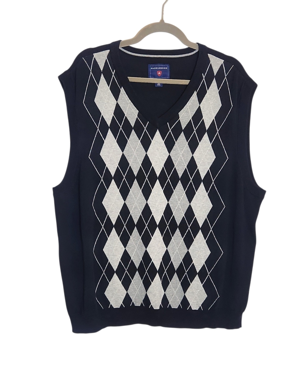 Saddlebred Black and Gray V-Neck Argyle Sweater Vest Size XL